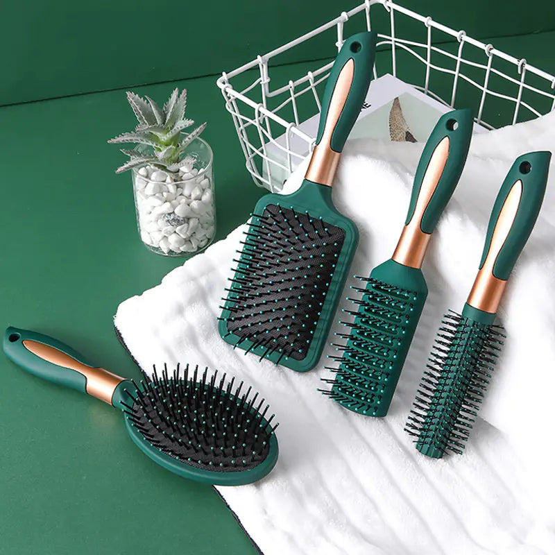Brosse de massage vert foncé pour cheveux lisses et bouclés