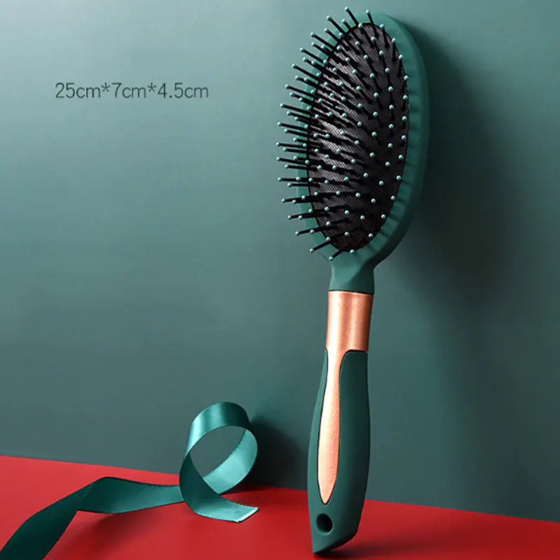Brosse de massage vert foncé pour cheveux lisses et bouclés