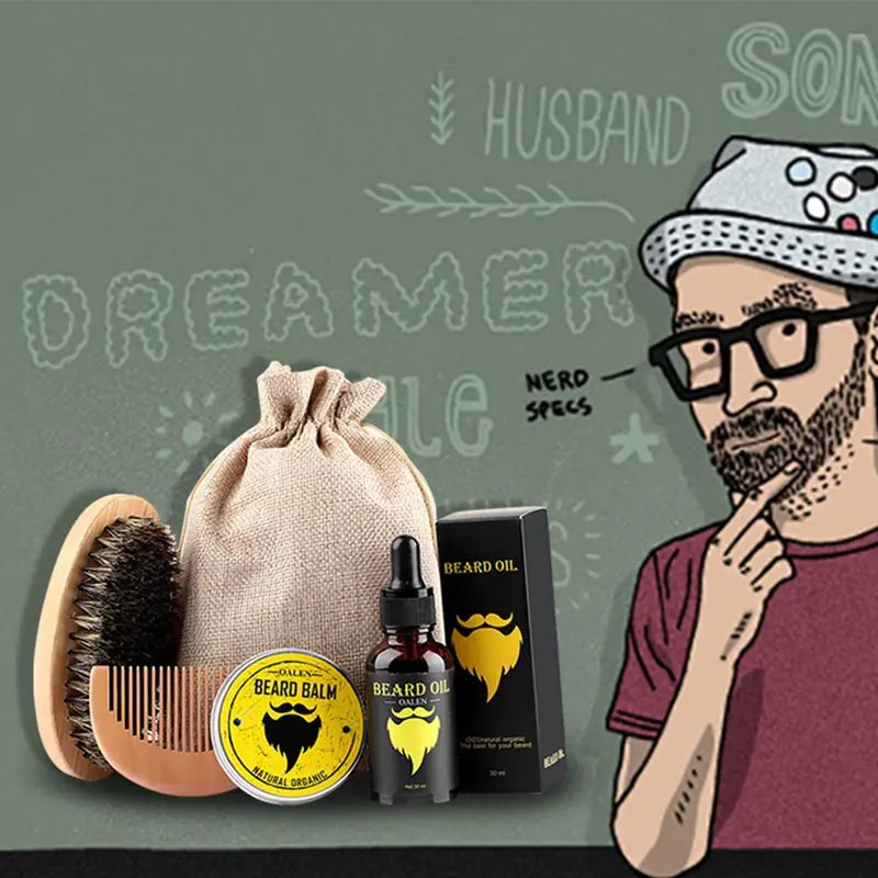 Kit de soins de barbe pour hommes avec baume et huile pour la barbe