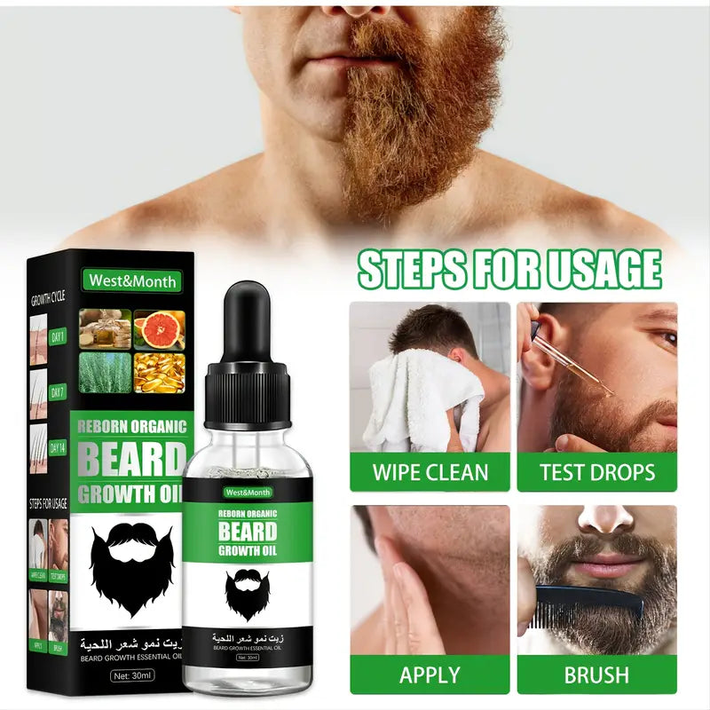 Huile et Sérum de Soin de Barbe pour Épaississement et Volume des Cheveux