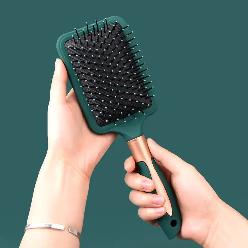 Brosse de massage vert foncé pour cheveux lisses et bouclés