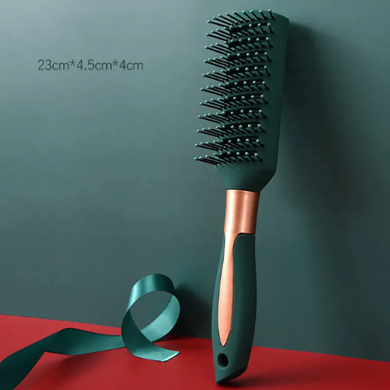 Brosse de massage vert foncé pour cheveux lisses et bouclés