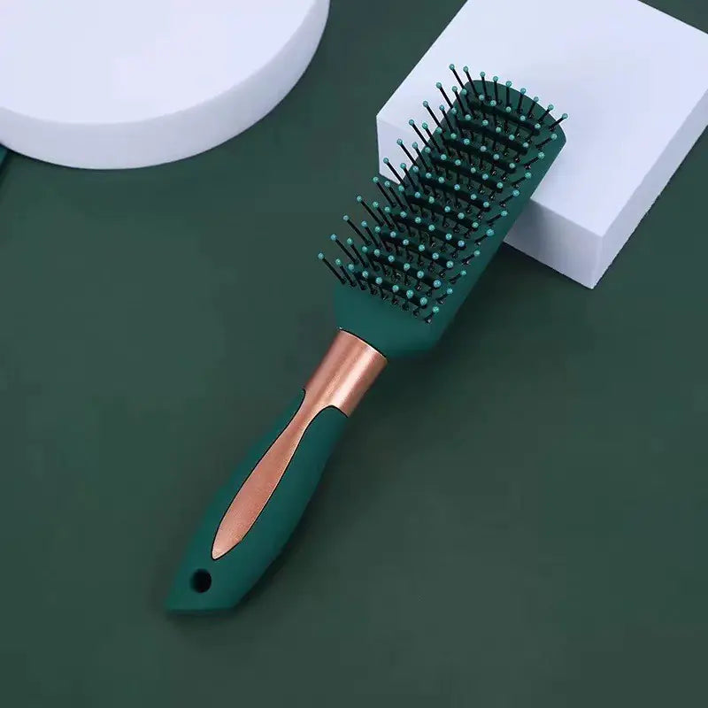Brosse de massage vert foncé pour cheveux lisses et bouclés