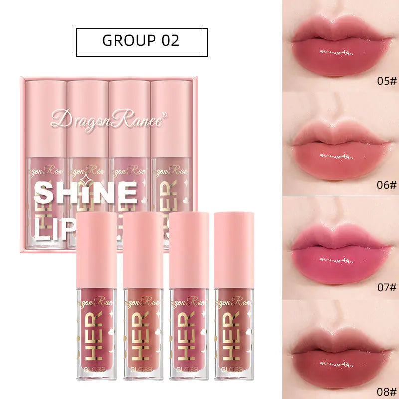 Ensemble de 4 Brillants à Lèvres Roses pour Maquillage et Beauté