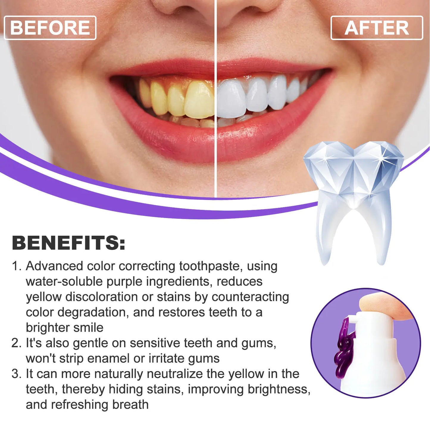 Dentifrice Blanchissant Violet EELHOE pour le Soin Buccal