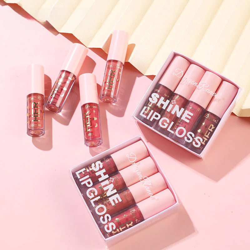 Ensemble de 4 Brillants à Lèvres Roses pour Maquillage et Beauté