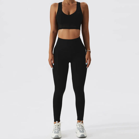 Ensemble de Fitness Nude Beauté Dos pour Femmes