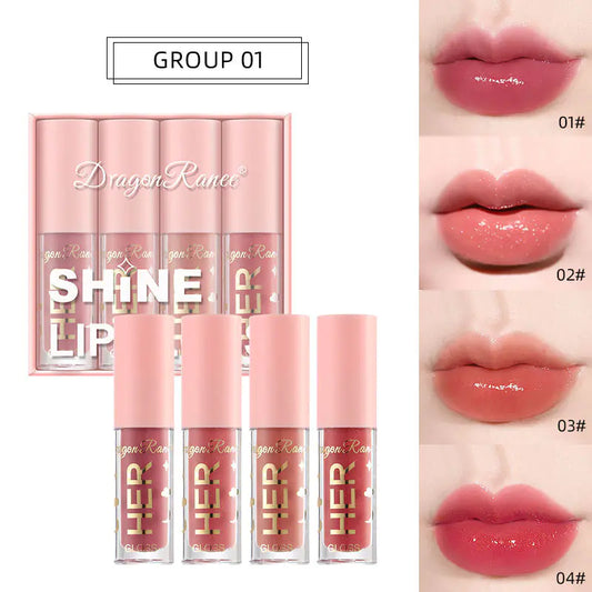 Ensemble de 4 Brillants à Lèvres Roses pour Maquillage et Beauté